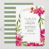 Save the date. Fuchsia Green Floral Wedding Kaart (Voorkant / Achterkant)