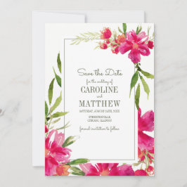 Save the date. Fuchsia Green Floral Wedding Kaart