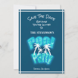 Save the Date Fun Pool Party Verjaardag Blauw