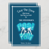 Save the Date Fun Pool Party Verjaardag Blauw (Voorkant / Achterkant)