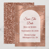 Save The Date Gebogen Trouwkaart Roze Goud (Voorkant / Achterkant)