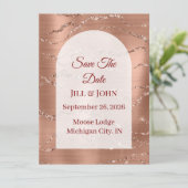 Save The Date Gebogen Trouwkaart Roze Goud (Staand voorkant)