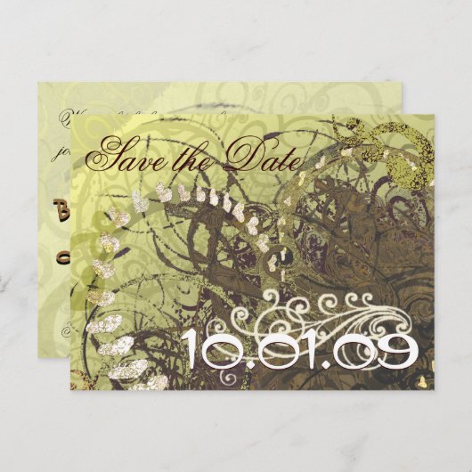 Save The Date Geel en Bruin Harten Aankondigingskaart (Voorkant / Achterkant)