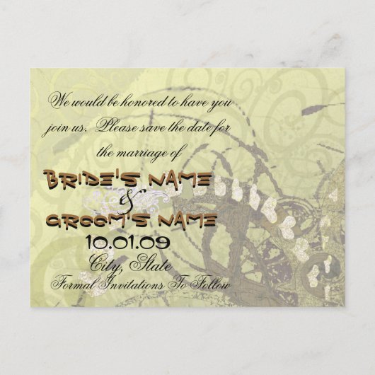 Save The Date Geel en Bruin Harten Aankondigingskaart (Achterkant)