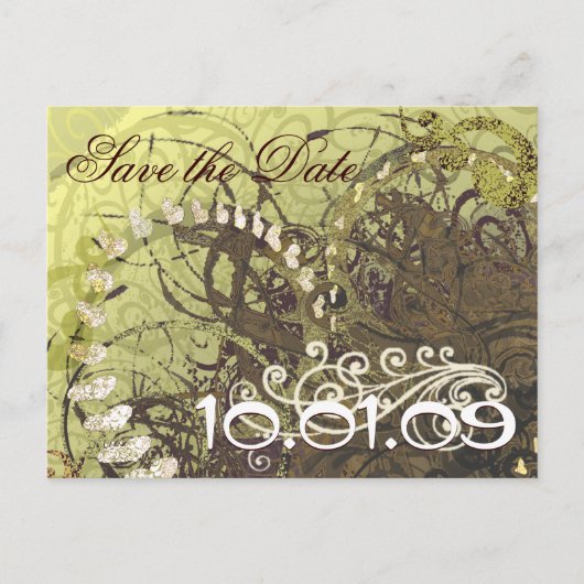 Save The Date Geel en Bruin Harten Aankondigingskaart (Voorkant)