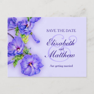 Save the Date geverfd paarse blauwe hibiscus Aankondigingskaart