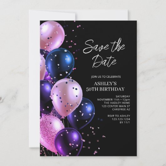 Save the Date Glam 50ste Verjaardag Kaart (Voorkant)