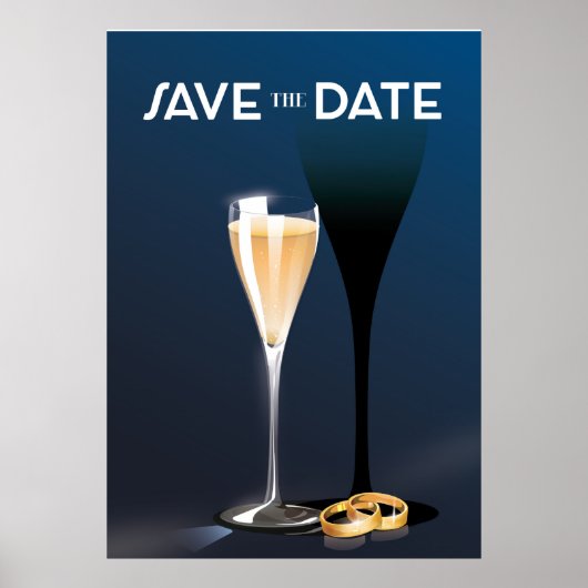Save the Date Glas en gouden ringen Poster (Voorkant)