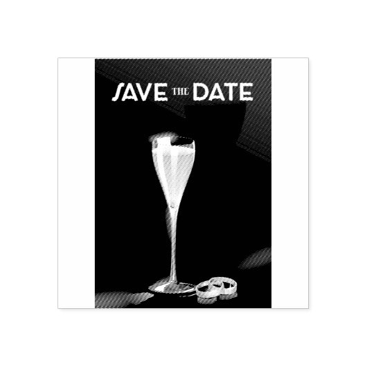 Save the Date Glas en gouden ringen Rubberstempel (Afrduk)