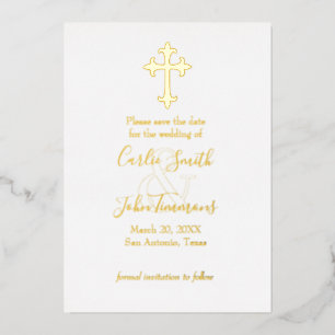 Save the Date Gold Cross Any Color Foto Terug 5 Ne Folie Feestdagenkaart