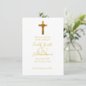 Save the Date Gold Cross with Wedding Rings Photo (Staand voorkant)