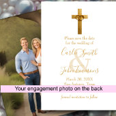 Save the Date Gold Cross with Wedding Rings Photo
