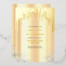Save The Date Gold Glitter Drips Folie Feestdagenkaart