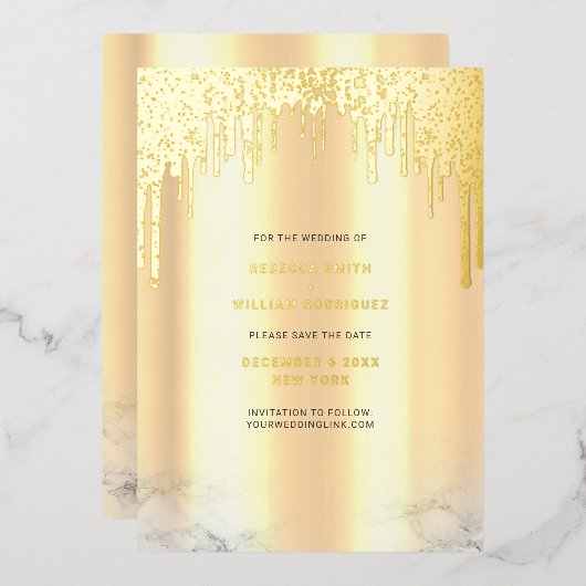 Save The Date Gold Glitter Drips Folie Feestdagenkaart (Voorkant / Achterkant)