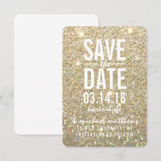 Save the Date | Gold Glitter Fab (Voorkant / Achterkant)