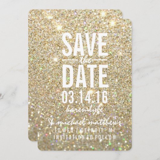 Save the Date | Gold Glitter Fab (Voorkant / Achterkant)