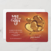 Save the Date Gold Hearts Aankondiging (Versie 4) (Voorkant / Achterkant)