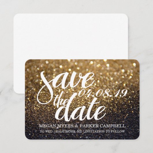 Save the date | Gold Lit Nite Glitter Fab II (Voorkant / Achterkant)