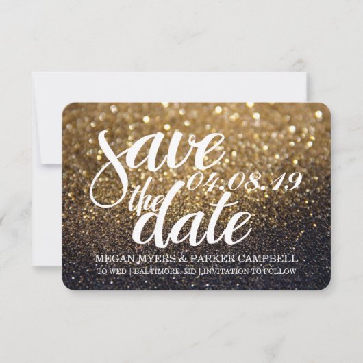 Save the date | Gold Lit Nite Glitter Fab II (Voorkant)