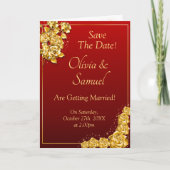 Save The Date - Gold Roses on Maroon Red    Kaart (Voorkant)