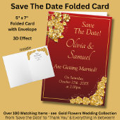 Save The Date - Gold Roses on Maroon Red    Kaart