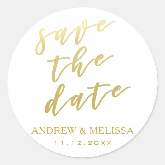 Save the date | Gold Script Wedding Sticker (Voorkant)