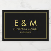 Save the Date Gold Stylish Simple Text Monogram Sparkling Wijnetiket (Enkel label)