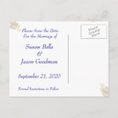 Save the Date - Gold Swirls & Donkerblauw Aankondigingskaart (Achterkant)