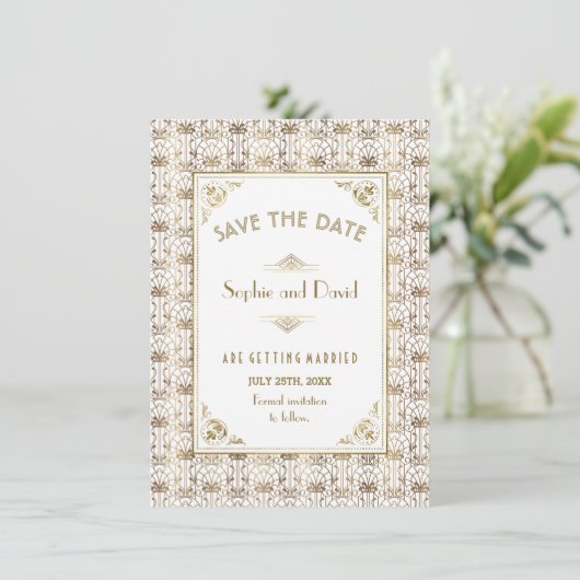 Save the date | Gold White Roaring 20s Art Deco (Staand voorkant)