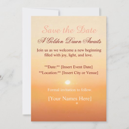 Save the Date – Golden Dawn | Elegant New Year or (Voorkant)