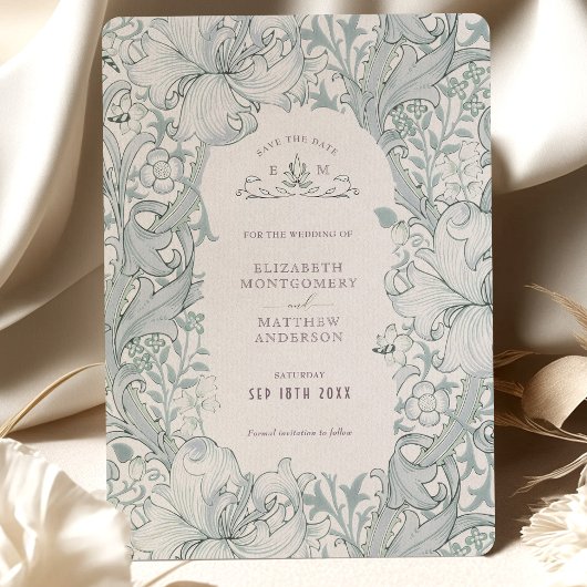 Save the Date Golden Lily Sky Blue William Morris Kaart
