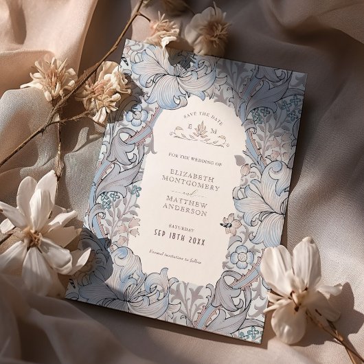 Save the Date Golden Lily Sky Blue William Morris Kaart