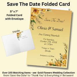 Save The Date Golden Yellow Flower Folded  Kaart
