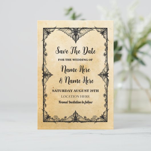 Save The Date Gotische Frame Halloween Vleermuizen (Staand voorkant)