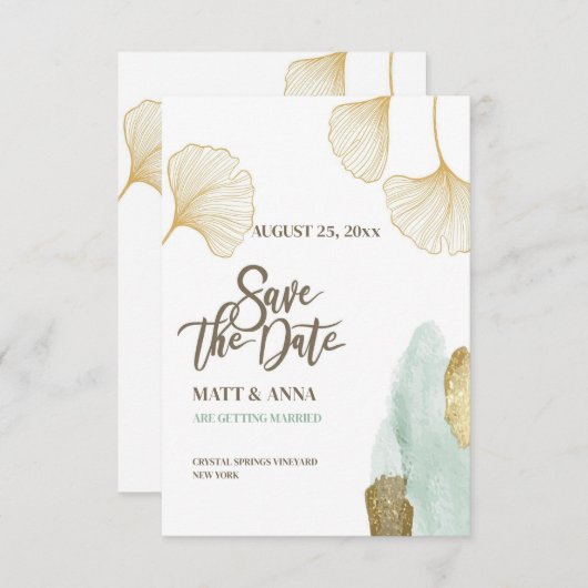Save the Date Goud Bladeren Aankondigingskaart Kaart (Voorkant / Achterkant)