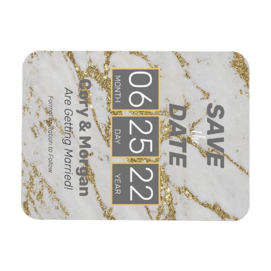 Save the date | Goud en wit, marmer-magneet Magneet (Horizontaal)
