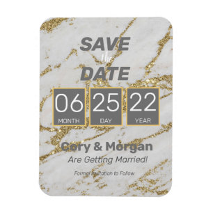 Save the date Goud en wit, marmer-magneet Magneet