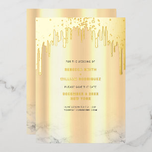 Save The Date Goud Glitter Drips Folie Feestdagenkaart