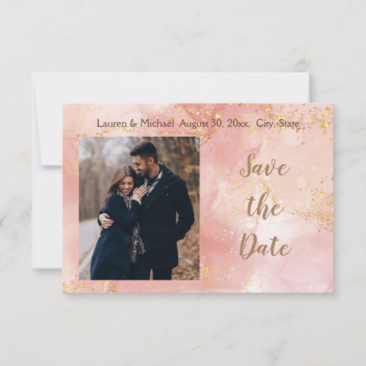 Save the Date Goud Glitter Elegant Modern Roze Kaart (Voorkant)