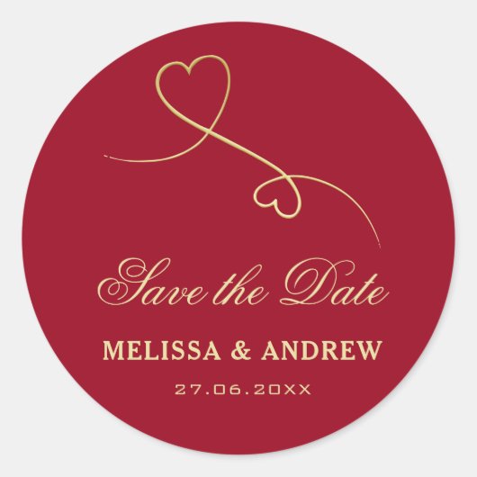 Save the date | Goud hart Burgundy Pink Weddenscha Ronde Sticker (Voorkant)