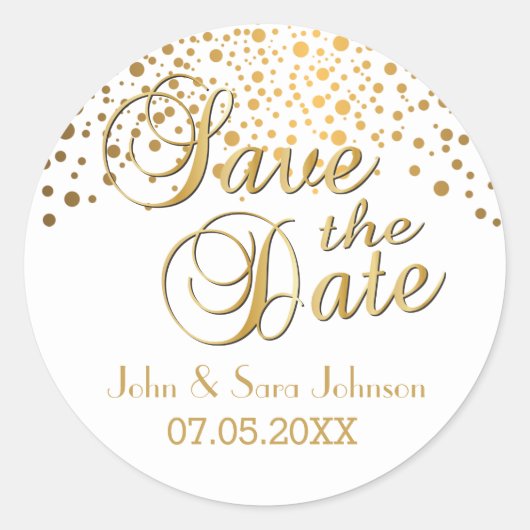 Save the date | Goud Stip | Personaliseren Ronde Sticker (Voorkant)