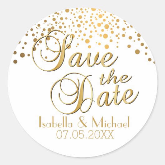 Save the date | Goud Stip | Personaliseren Ronde Sticker (Voorkant)
