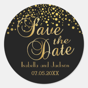 Save the date   Goud Stip   Personaliseren Ronde Sticker