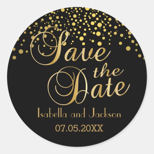 Save the date | Goud Stip | Personaliseren Ronde Sticker (Voorkant)