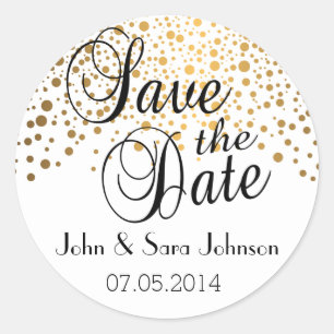 Save the date   Goud Stip   Personaliseren Ronde Sticker