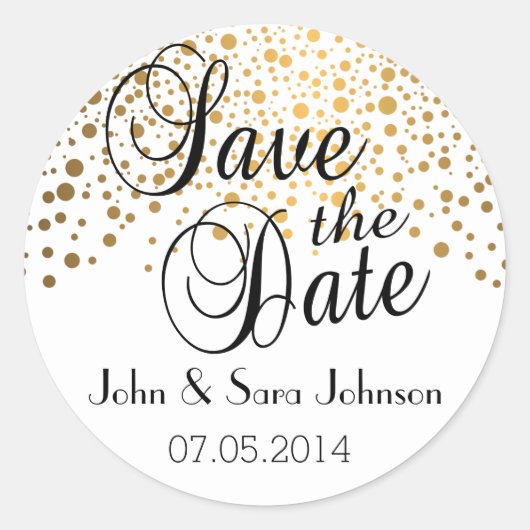 Save the date | Goud Stip | Personaliseren Ronde Sticker (Voorkant)