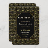 Save The Date | Goud Zwarte Roaring Twenties Art D Kaart (Voorkant / Achterkant)