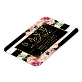 Save the Date - Gouden Bloemendecor B&W Stripes Magneet (Linkerzijde)