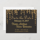 Save the date | Gouden Confetti Aankondigingskaart (Voorkant / Achterkant)