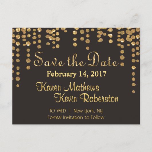 Save the date | Gouden Confetti Aankondigingskaart (Voorkant)